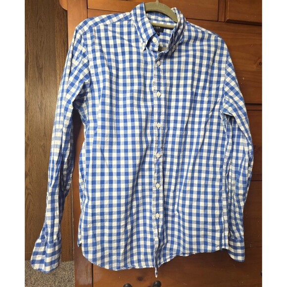 J. Crew Factory Other - J Crew Factory Size Medium Gingham Check Button Down Classic Blue White Cotton